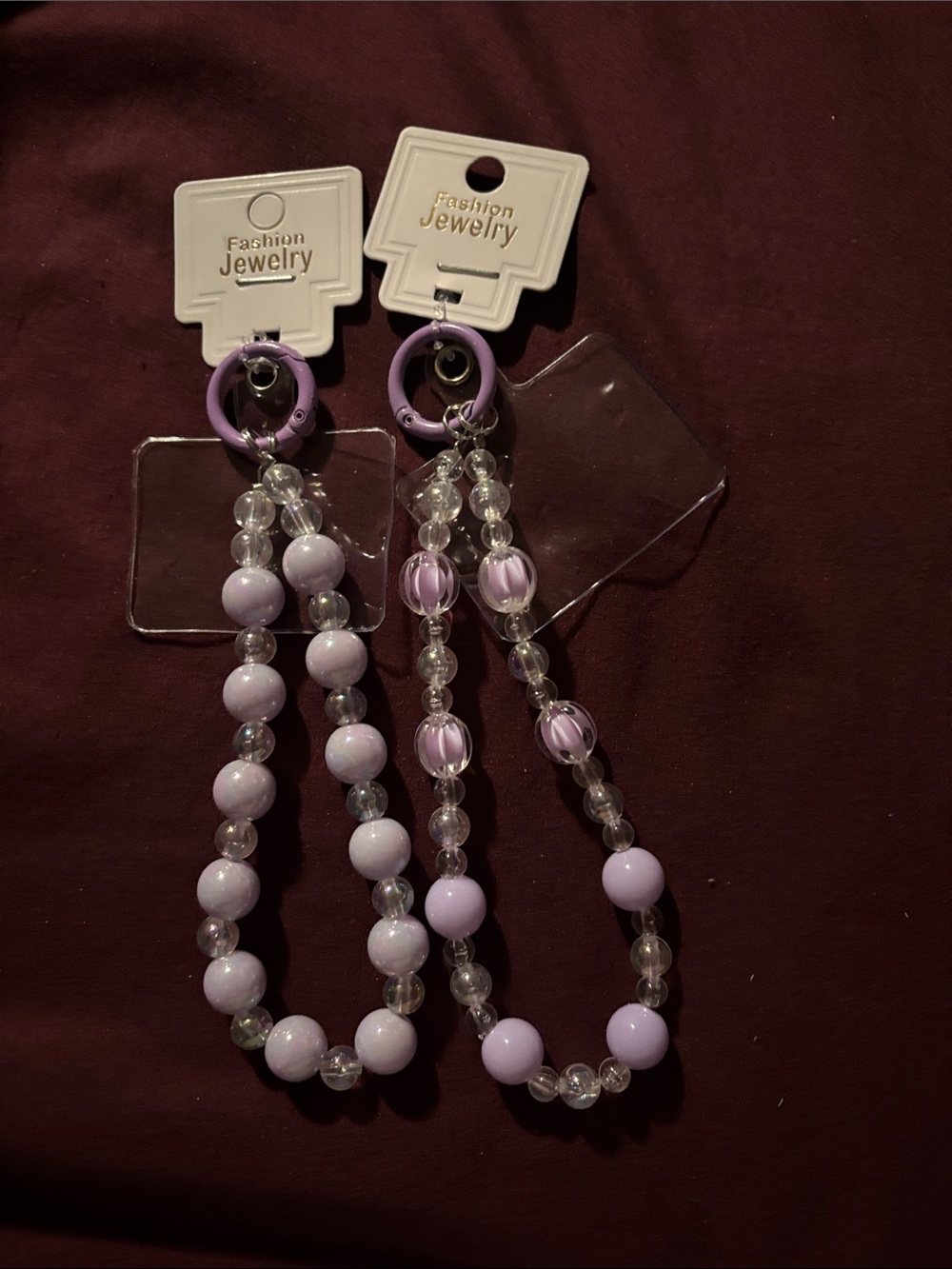 Fashion Jewelry Lavender Beaded Phone or Bag Charm Pair